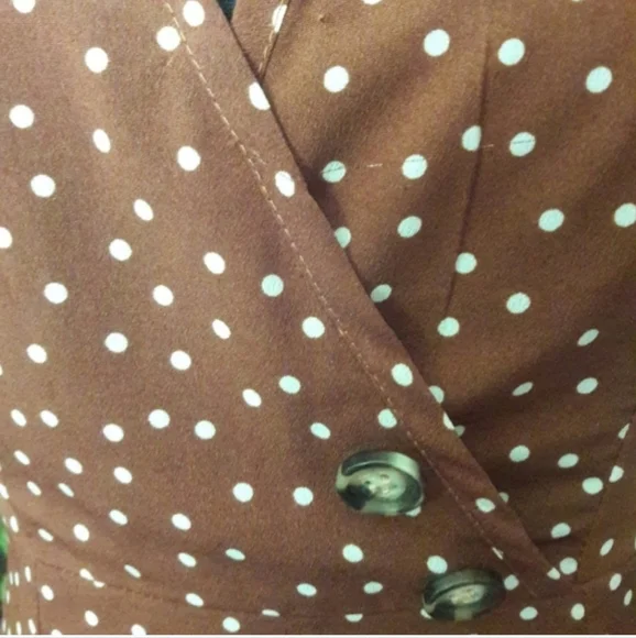 Romantic Vintage French Inspired Polkadot Wrap Dress Chocolate Brown 40s Size XS - Picture 5 of 11
